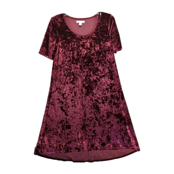 Westport 1962 Velvet T-Shirt Dress S Red Hi-Lo A-Line 90s Vintage Midi Scoop - Picture 1 of 5